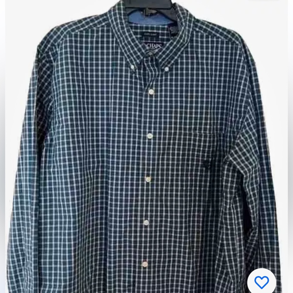 Chaps Men’s Easy Care XL Teal White Long Sleeve Check Button Down
